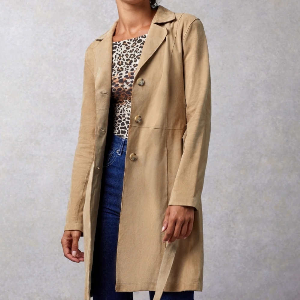 Columbe Look Women's Tan Coat Suede L Fits M